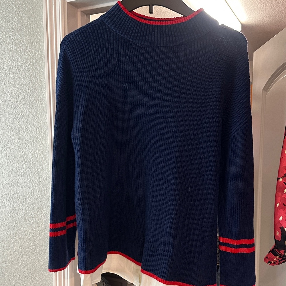 Talbots Navy and Red Cowl Neck Sweater